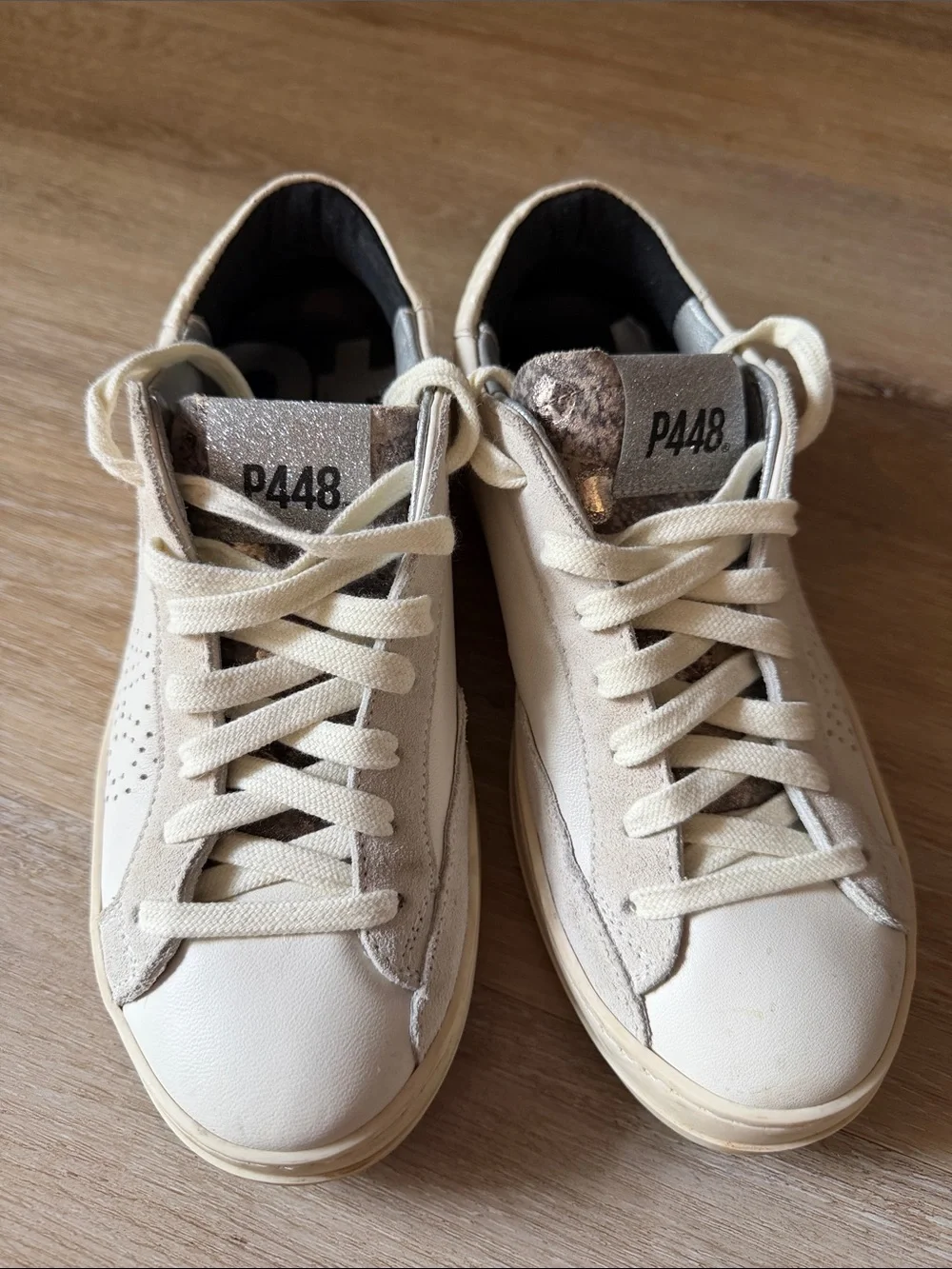 P448 Cream Low-Top Leather Sneakers for Women